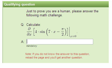 Math challenge CAPTCHA